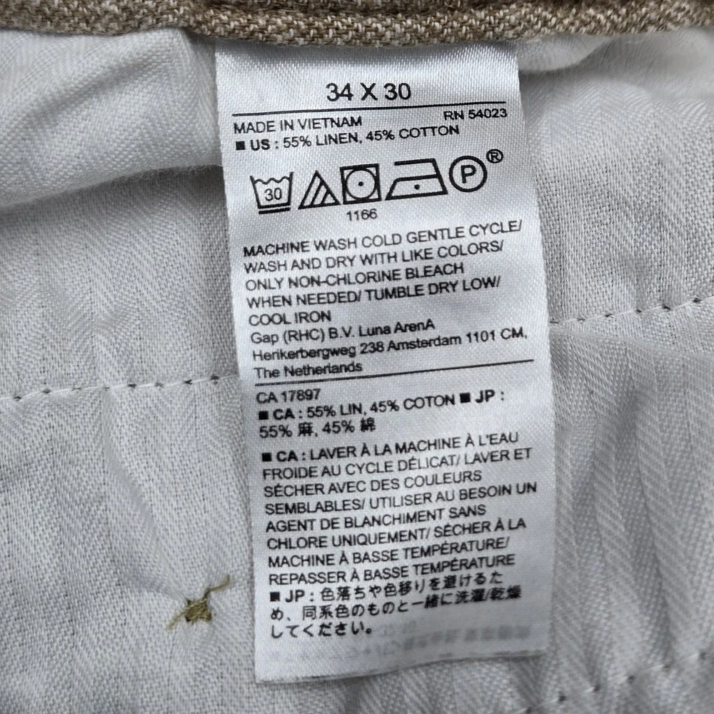 Banana Republic Men Pants 34X30 Tan Cotton Linen Dress Mason Athletic Tapered